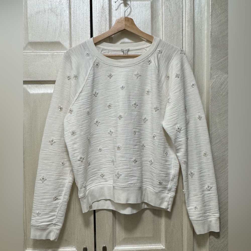 J.Crew Women Size XL White bead-Embellished Sweatshirt